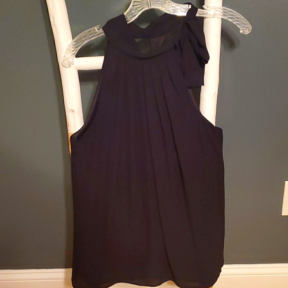 Express black halter top high neckline decorative bow pleated front Small